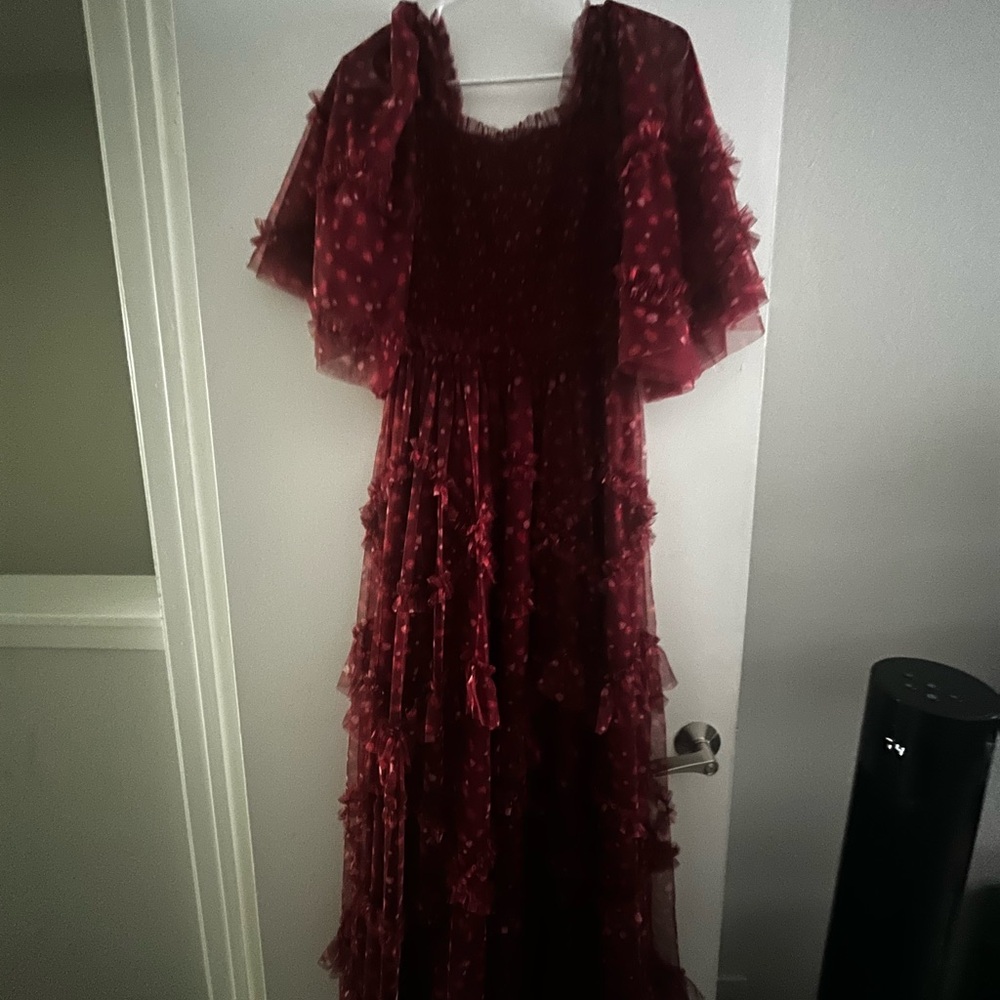 JessaKae Burgundy Red Polka Dot Maxi Dress